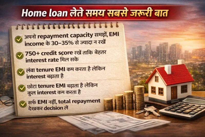home loan tips hindi infographic emi credit score tenure repayment capacity guide india
